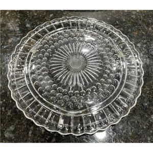 Vintage Federal Glass 3 Footed Round Sunburst Cake Plate 12 1/2” Scalloped Edge
